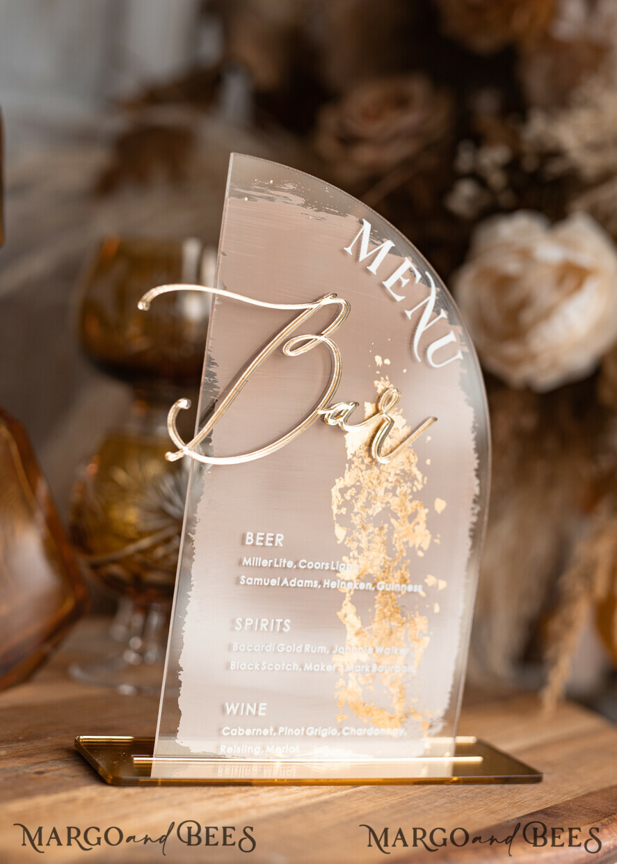 TABLE DECOR SIGNS Acrylic table decor Numbers Acrylic Half Arch Ombre Beige Bar Menu, Clear Acrylic and gold Bar Menu, Nude Taupe Gold Plexi Drink Bar Menu, Tan Luxury Drink Bar Table Decor, Earthy Wedding 