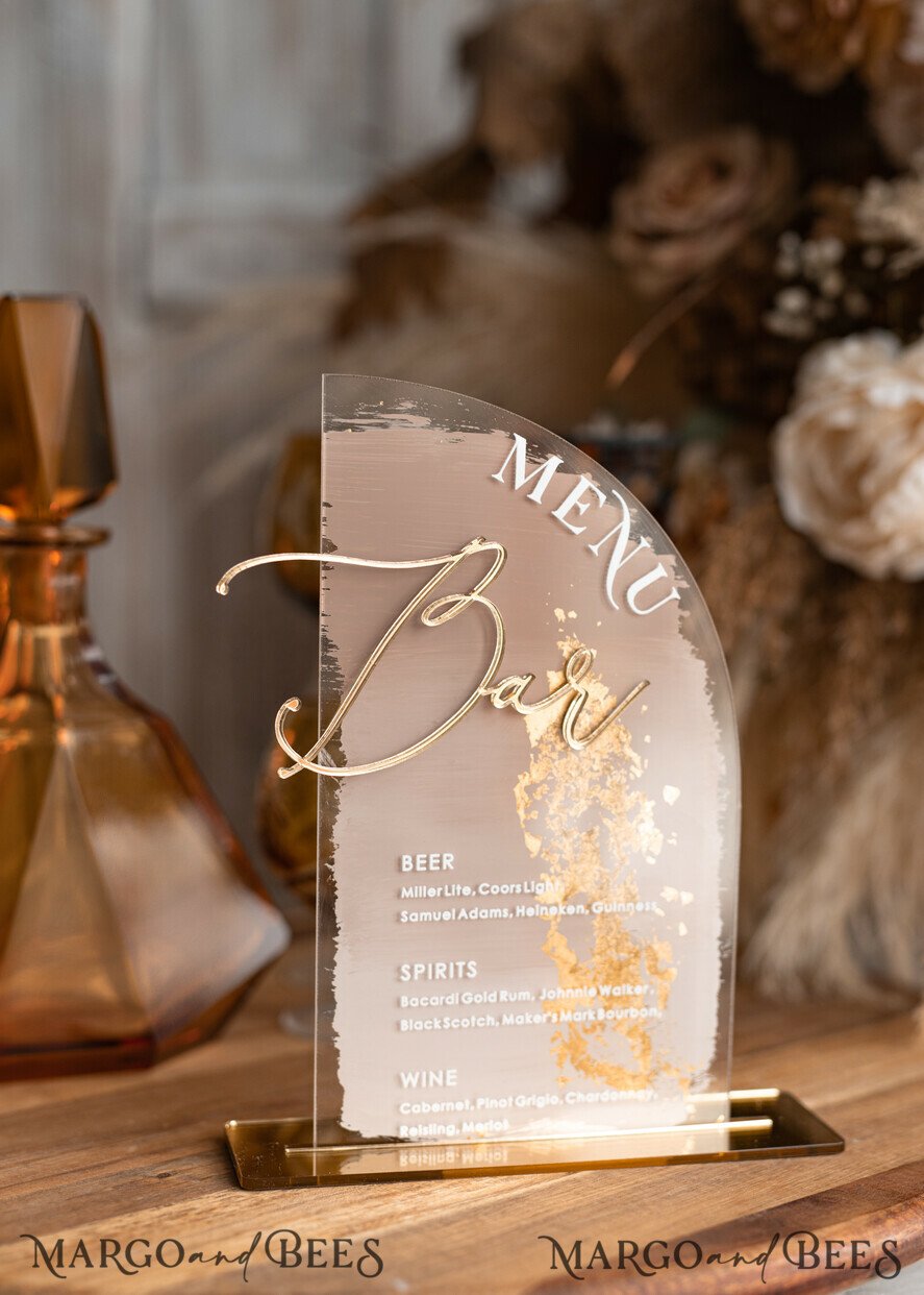 TABLE DECOR SIGNS Acrylic table decor Numbers Acrylic Half Arch Ombre Beige Bar Menu, Clear Acrylic and gold Bar Menu, Nude Taupe Gold Plexi Drink Bar Menu, Tan Luxury Drink Bar Table Decor, Earthy Wedding 