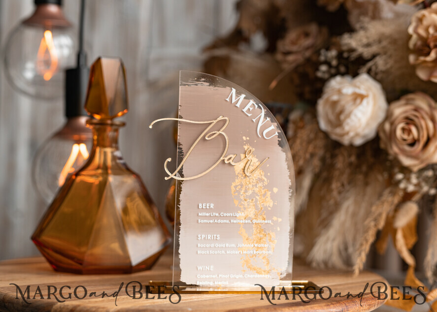 TABLE DECOR SIGNS Acrylic table decor Numbers Acrylic Half Arch Ombre Beige Bar Menu, Clear Acrylic and gold Bar Menu, Nude Taupe Gold Plexi Drink Bar Menu, Tan Luxury Drink Bar Table Decor, Earthy Wedding 