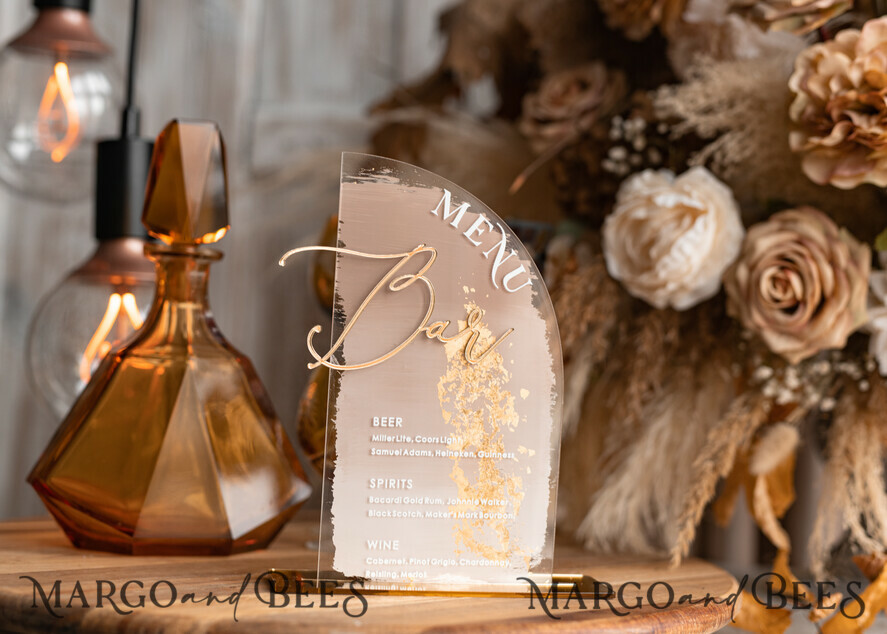 TABLE DECOR SIGNS Acrylic table decor Numbers Acrylic Half Arch Ombre Beige Bar Menu, Clear Acrylic and gold Bar Menu, Nude Taupe Gold Plexi Drink Bar Menu, Tan Luxury Drink Bar Table Decor, Earthy Wedding 