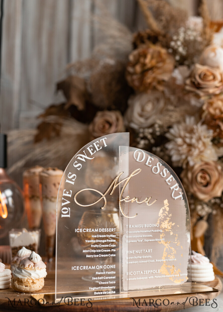 TABLE DECOR SIGNS Acrylic table decor Numbers Acrylic Arch Beige Ombre Dessert menu, Clear Acrylic gold Taupe Candy Bar Sign, Nude Gold Plexi Table Arch Menu, Luxury Beige Ombre Wedding Table Decor, Wedding Signage Golden mirror Dessert Menu