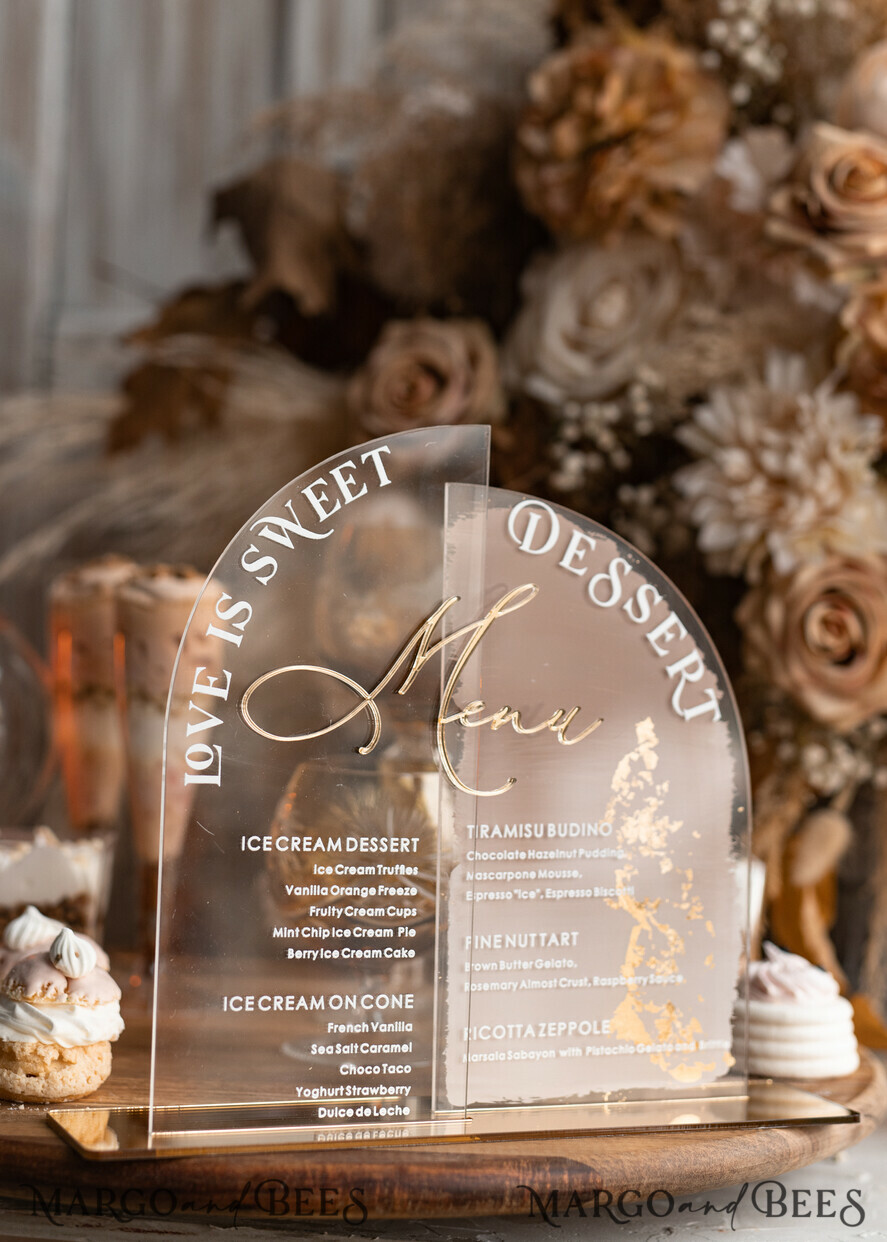 TABLE DECOR SIGNS Acrylic table decor Numbers Acrylic Arch Beige Ombre Dessert menu, Clear Acrylic gold Taupe Candy Bar Sign, Nude Gold Plexi Table Arch Menu, Luxury Beige Ombre Wedding Table Decor, Wedding Signage Golden mirror Dessert Menu