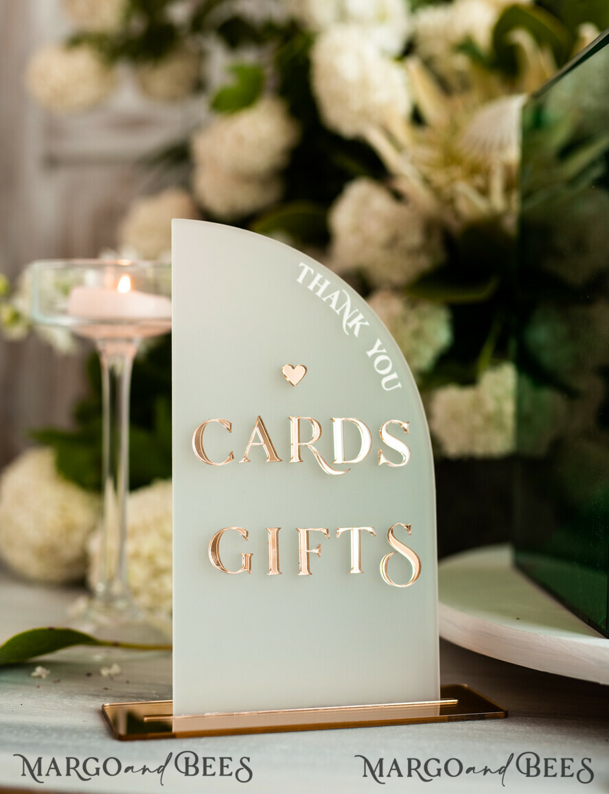 TABLE DECOR SIGNS Acrylic table decor Numbers Frosted Acrylic Cards And Gifts Sign, Frozen Acrylic And Gold Sign, Gold Plexi Sign, Luxury Wedding Table Decor, Wedding Signage Golden Mirror Cards   
