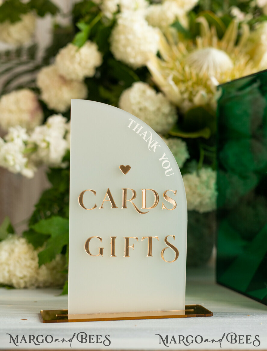 TABLE DECOR SIGNS Acrylic table decor Numbers Frosted Acrylic Cards And Gifts Sign, Frozen Acrylic And Gold Sign, Gold Plexi Sign, Luxury Wedding Table Decor, Wedding Signage Golden Mirror Cards   