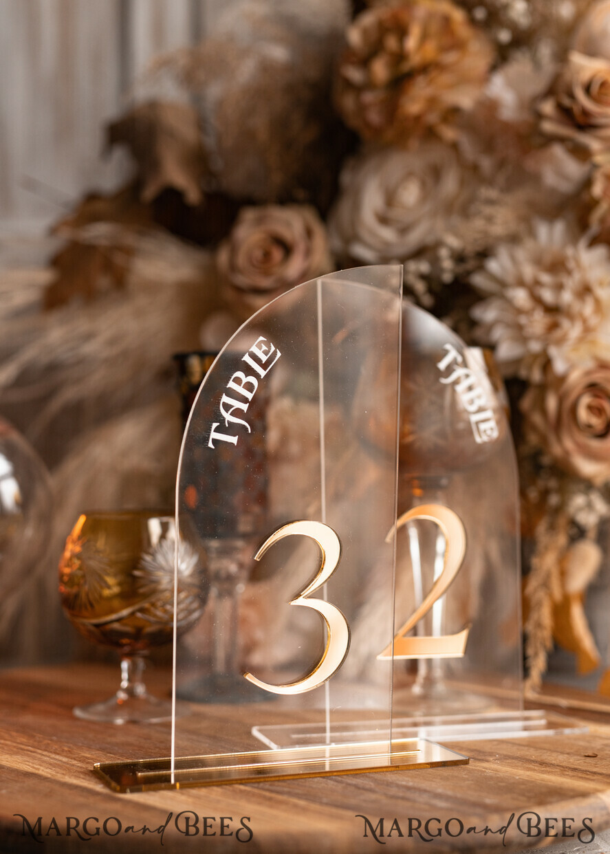 TABLE DECOR SIGNS Acrylic table decor Numbers Acrylic Arch Ombre Beige Table Numbers, Clear Acrylic and gold table numbers, Nude Taupe Gold Plexi Table Numbers, Tan Luxury Wedding Table Decor, Earthy Wedding Sign