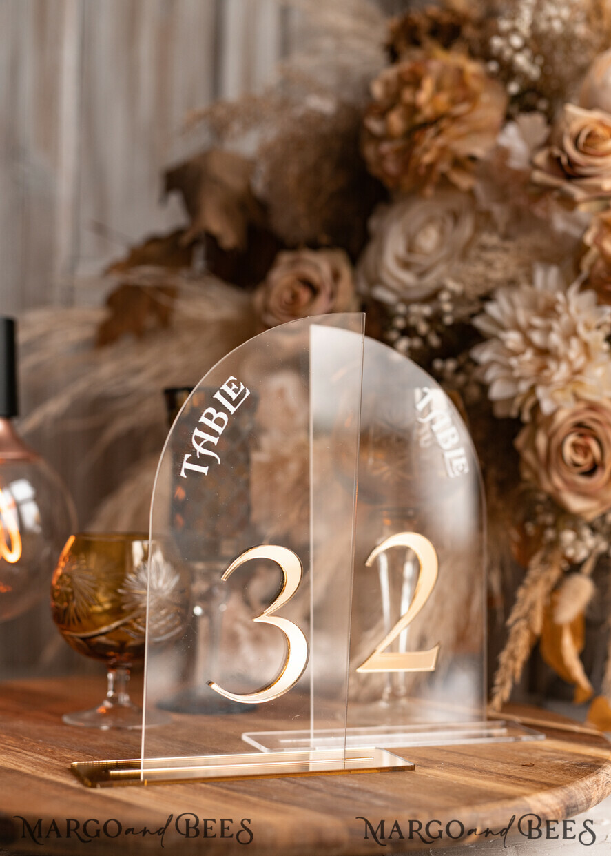 TABLE DECOR SIGNS Acrylic table decor Numbers Acrylic Arch Ombre Beige Table Numbers, Clear Acrylic and gold table numbers, Nude Taupe Gold Plexi Table Numbers, Tan Luxury Wedding Table Decor, Earthy Wedding Sign