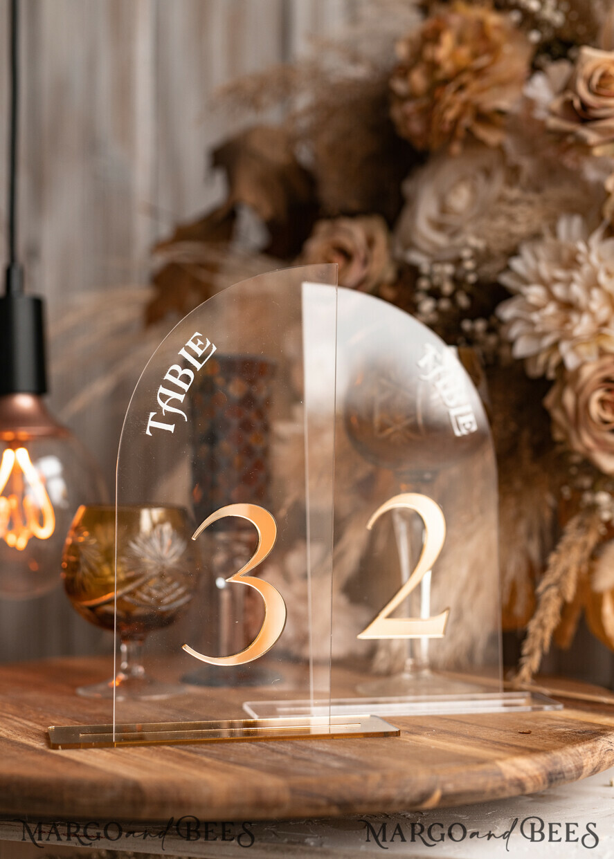 TABLE DECOR SIGNS Acrylic table decor Numbers Acrylic Arch Ombre Beige Table Numbers, Clear Acrylic and gold table numbers, Nude Taupe Gold Plexi Table Numbers, Tan Luxury Wedding Table Decor, Earthy Wedding Sign