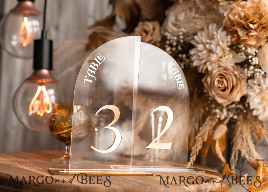 TABLE DECOR SIGNS Acrylic table decor Numbers Acrylic Arch Ombre Beige Table Numbers, Clear Acrylic and gold table numbers, Nude Taupe Gold Plexi Table Numbers, Tan Luxury Wedding Table Decor, Earthy Wedding Sign