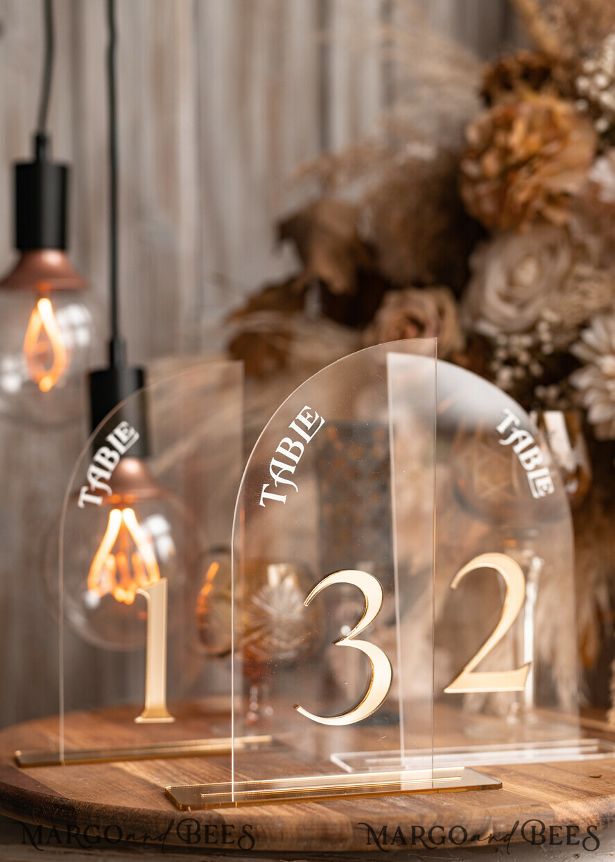 TABLE DECOR SIGNS Acrylic table decor Numbers Acrylic Arch Ombre Beige Table Numbers, Clear Acrylic and gold table numbers, Nude Taupe Gold Plexi Table Numbers, Tan Luxury Wedding Table Decor, Earthy Wedding Sign