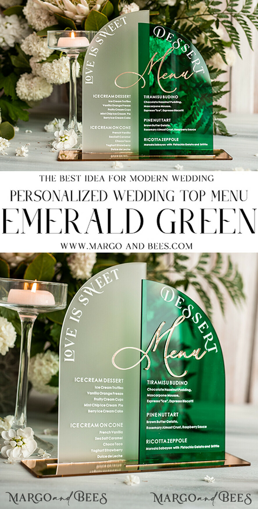 TABLE DECOR SIGNS Acrylic table decor Numbers Acrylic Arch Emerald Green Dessert menu, Green Acrylic gold Candy Bar Sign, Green Gold Plexi Table Arch Menu, Luxury Greenery Wedding Table Decor,