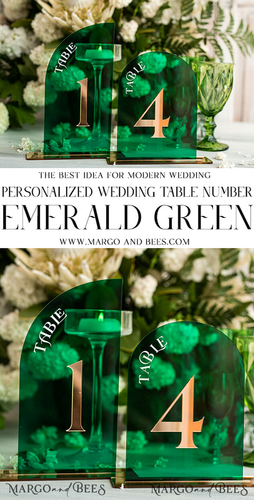 TABLE DECOR SIGNS Acrylic table decor Numbers Acrylic Half Arch Green Table Numbers, Green Acrylic and gold table numbers, Emerald Green Gold Plexi Table Numbers,  Luxury Wedding Table Decor, Wedding Sign