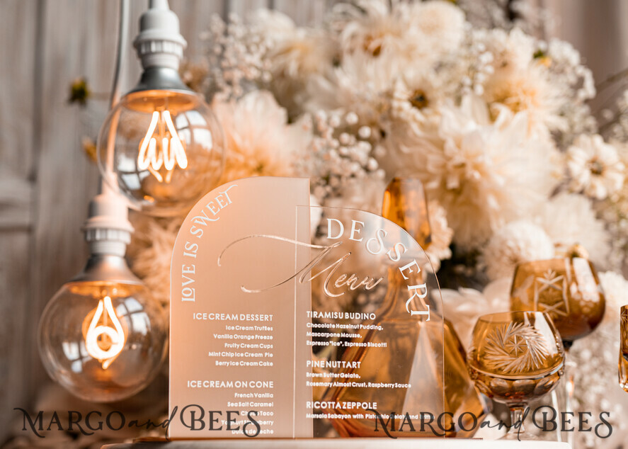 TABLE DECOR SIGNS Acrylic table decor Numbers Acrylic Arch Table Number and menu Combo, Clear and Frozen Acryl gold Signs, Gold Plexi Table Numbers nad Menu Combo Luxury Wedding Table Decor, Wedding Signage