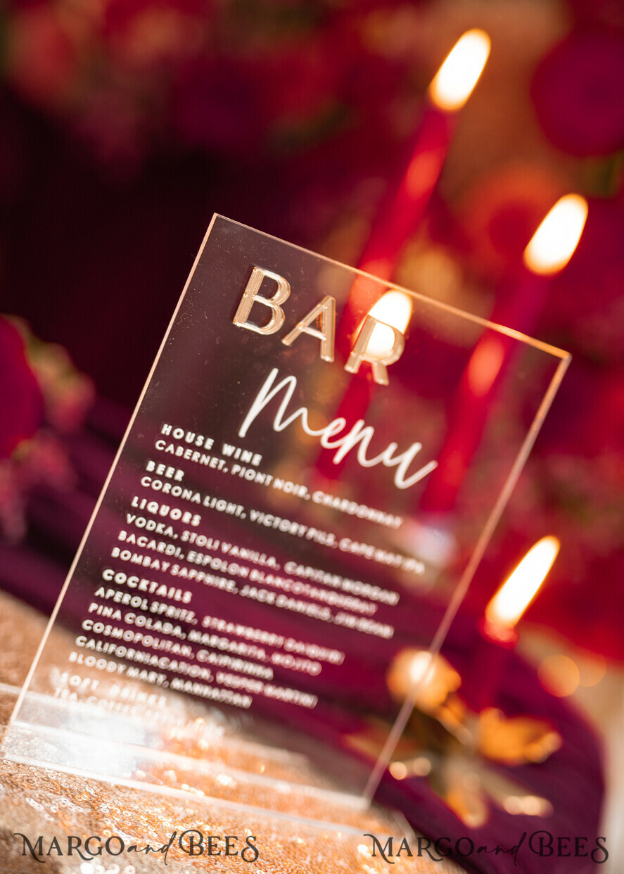 TABLE DECOR SIGNS Acrylic table decor Numbers Transparent Acrylic Bar Menu, Clear Acrylic And Gold Sign, Unique Gold Plexi Sign, Luxury Handmade Wedding Table Decor, Wedding Signage Golden Mirror Cards Sign