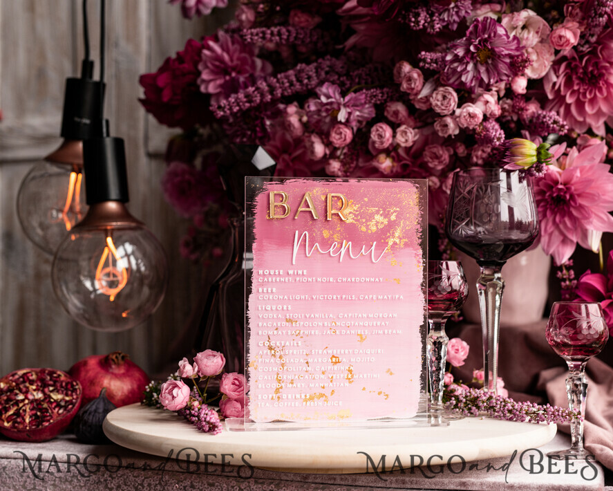 TABLE DECOR SIGNS Acrylic table decor Numbers Acrylic Bar Menu, Mauve Ombre Clear Acryl and gold Sign, Gold Plexi card box sign, Luxury Wedding Table Decor, Wedding Signage Golden mirror sign, editable text