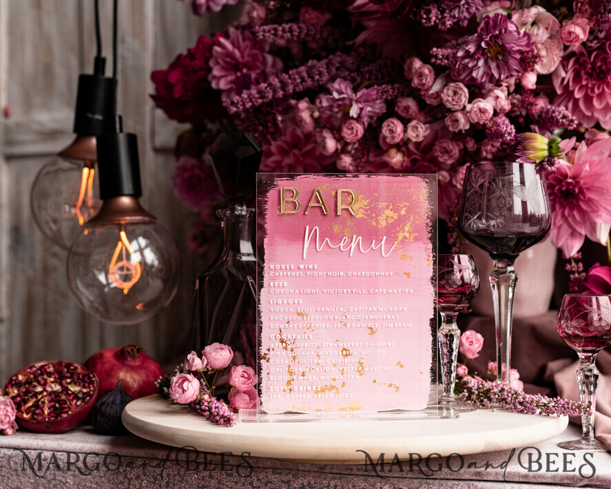TABLE DECOR SIGNS Acrylic table decor Numbers Acrylic Bar Menu, Mauve Ombre Clear Acryl and gold Sign, Gold Plexi card box sign, Luxury Wedding Table Decor, Wedding Signage Golden mirror sign, editable text