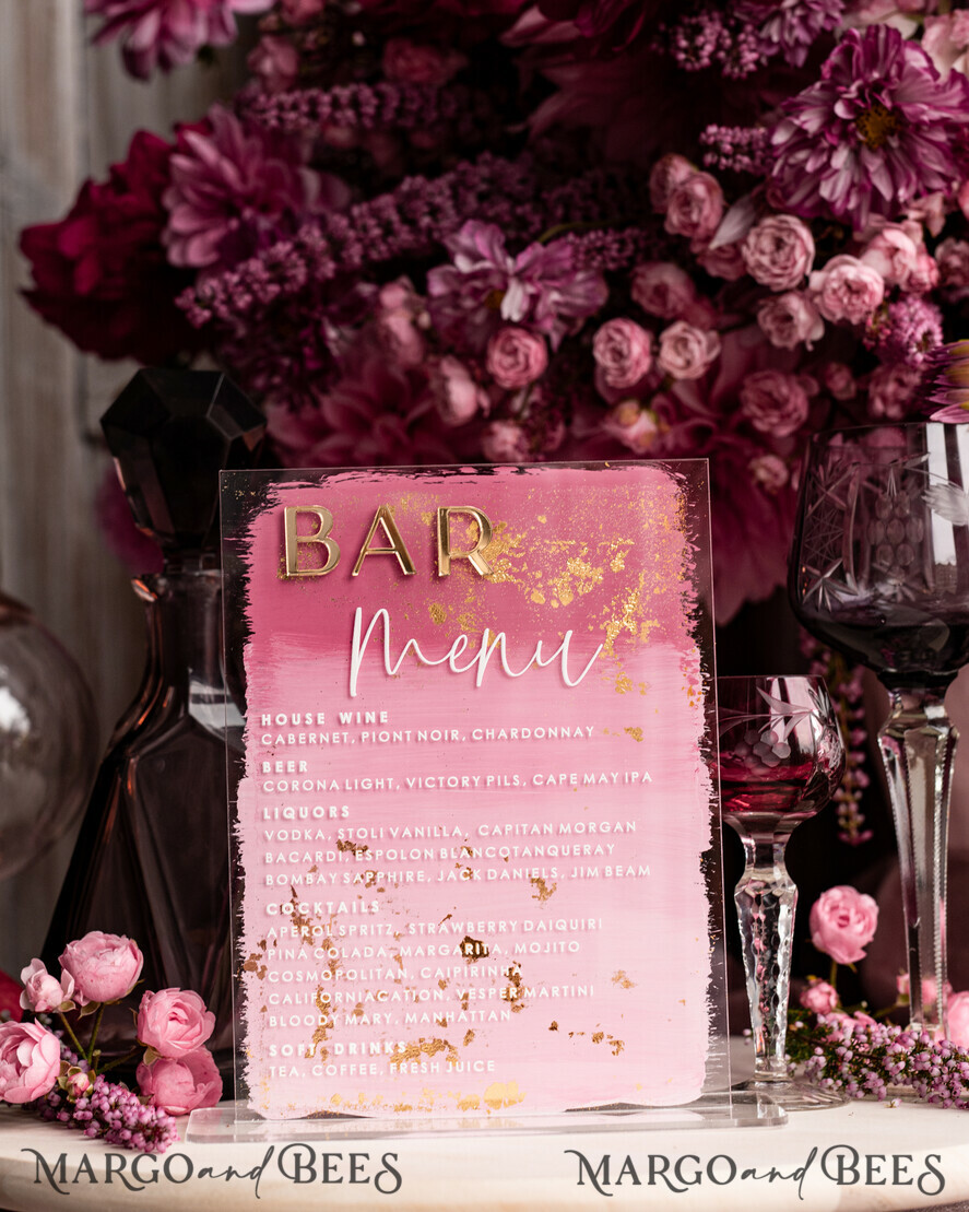 TABLE DECOR SIGNS Acrylic table decor Numbers Acrylic Bar Menu, Mauve Ombre Clear Acryl and gold Sign, Gold Plexi card box sign, Luxury Wedding Table Decor, Wedding Signage Golden mirror sign, editable text