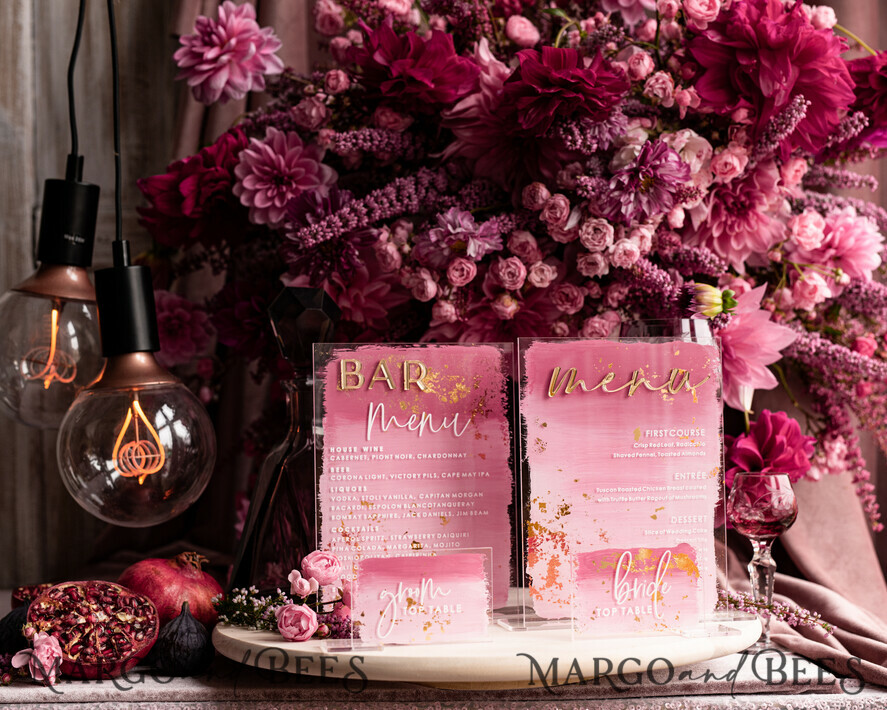 TABLE DECOR SIGNS Acrylic table decor Numbers Acrylic Bar Menu, Mauve Ombre Clear Acryl and gold Sign, Gold Plexi card box sign, Luxury Wedding Table Decor, Wedding Signage Golden mirror sign, editable text