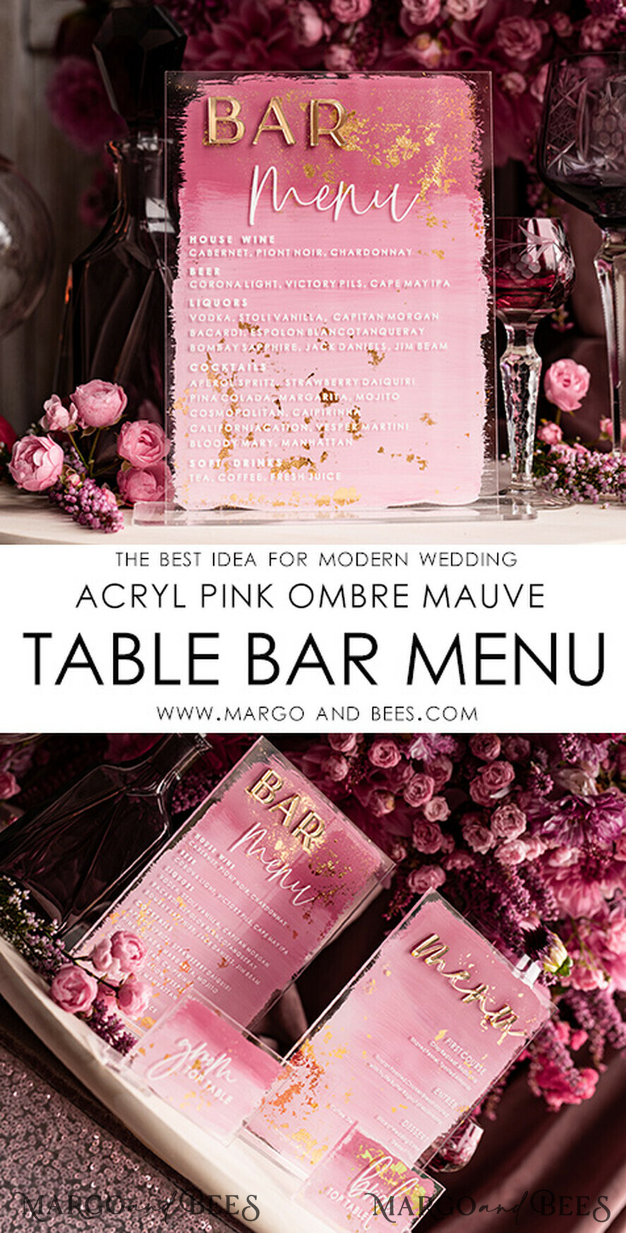 TABLE DECOR SIGNS Acrylic table decor Numbers Acrylic Bar Menu, Mauve Ombre Clear Acryl and gold Sign, Gold Plexi card box sign, Luxury Wedding Table Decor, Wedding Signage Golden mirror sign, editable text