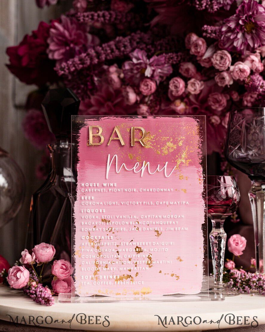 TABLE DECOR SIGNS Acrylic table decor Numbers Acrylic Bar Menu, Mauve Ombre Clear Acryl and gold Sign, Gold Plexi card box sign, Luxury Wedding Table Decor, Wedding Signage Golden mirror sign, editable text