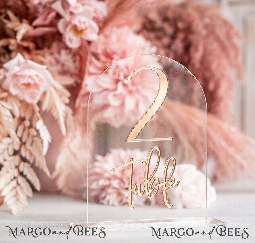 TABLE DECOR SIGNS Acrylic table decor Numbers Transparent Acrylic Arch Table Numbers, Clear Acrylic and gold Sign, Gold Plexi Table Numbers, Luxury Wedding Table Decor, Wedding Signage Golden Mirror Number