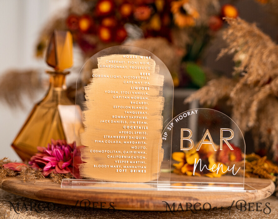 TABLE DECOR SIGNS Acrylic table decor Numbers Acrylic Arch Bar Menu, Clear Acrylic and gold Sign, Gold Plexi table signs, Luxury Wedding Table Decor, Wedding Signage Golden mirror cards sign, Editable text