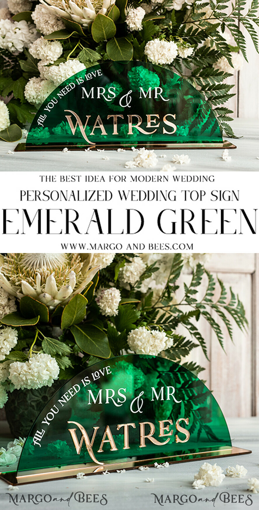 TABLE DECOR SIGNS Acrylic table decor Numbers Acrylic Arch Emerald Green Top Table Sign, Green Acrylic And Gold Top Table Sign, Gold Plexi Top Table Sign, Luxury Wedding Table Decor