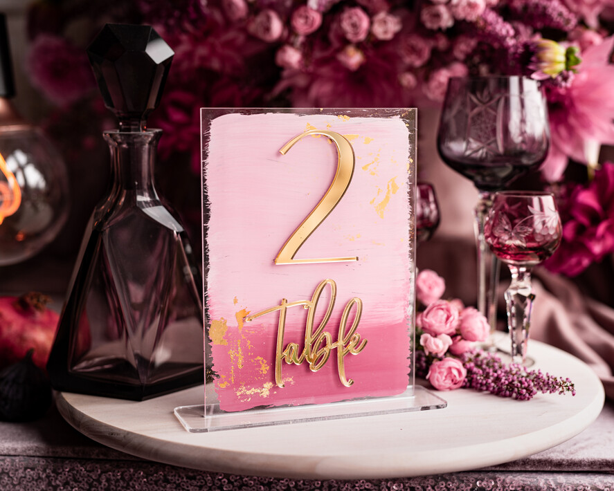 TABLE DECOR SIGNS Acrylic table decor Numbers Pale Pink Ombre Mauve Acrylic Table Numbers, Dusty Rose Acrylic & gold Sign, Gold Plum Plexi Table Numbers, Luxury Purple Wedding Table Decor,3D Wedding Signage