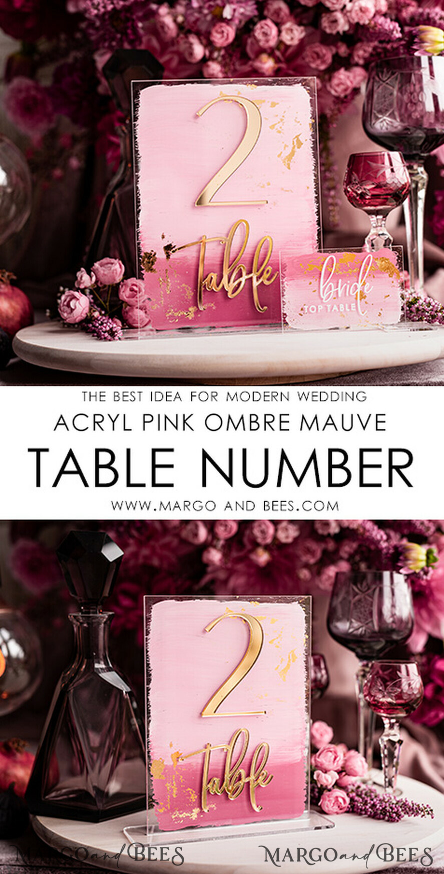 TABLE DECOR SIGNS Acrylic table decor Numbers Pale Pink Ombre Mauve Acrylic Table Numbers, Dusty Rose Acrylic & gold Sign, Gold Plum Plexi Table Numbers, Luxury Purple Wedding Table Decor,3D Wedding Signage
