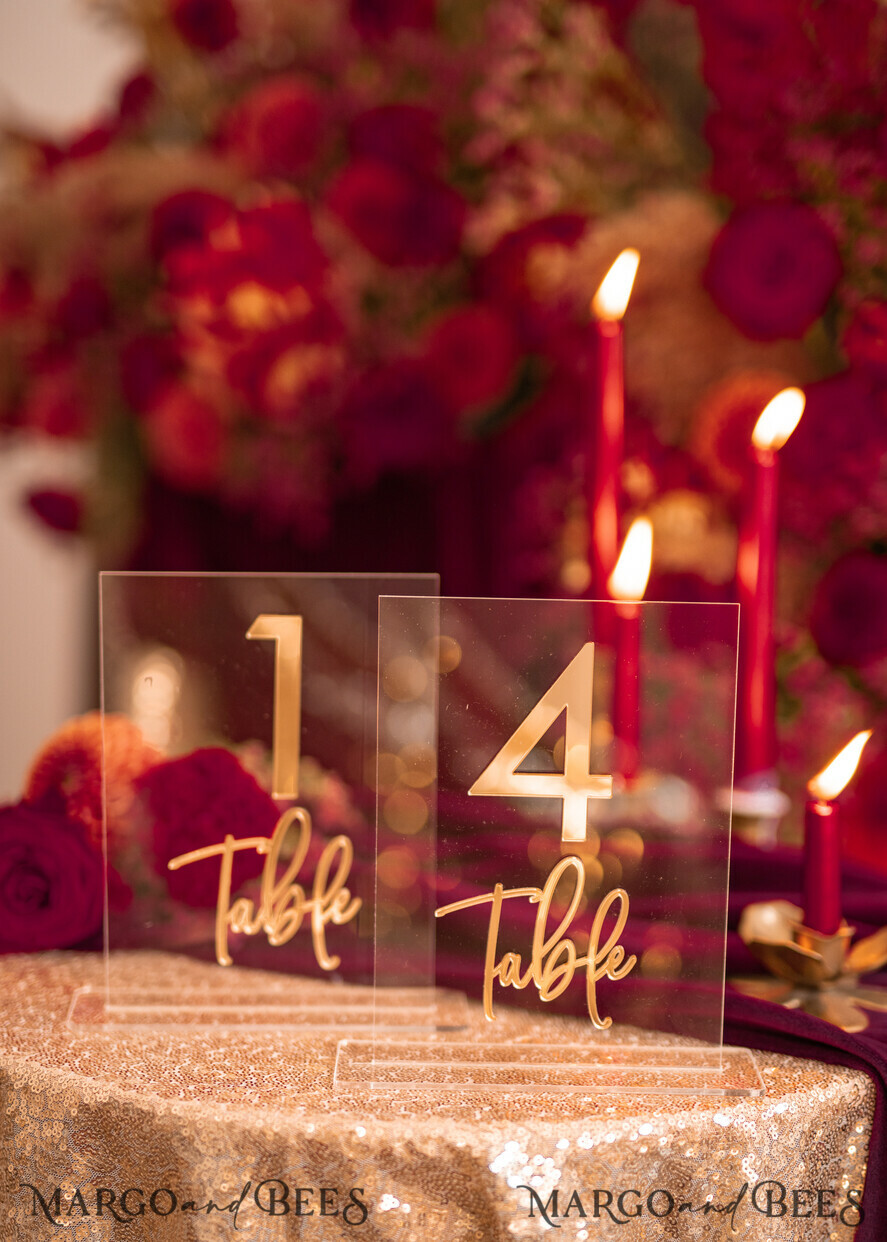 TABLE DECOR SIGNS Acrylic table decor Numbers Acrylic Table Numbers, Clear Acrylic And Gold Sign, Gold Plexi Table Numbers, Luxury Wedding Table Decor, Wedding Signage Golden Mirror Table Numbers