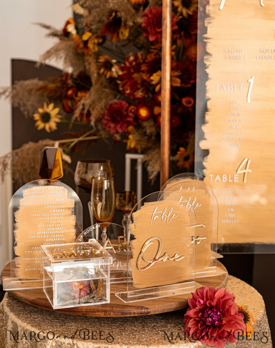 TABLE DECOR SIGNS Acrylic table decor Numbers Acrylic Arch Table Numbers, Clear Acrylic And Gold Sign, Gold Plexi Table Numbers, Luxury Wedding Table Decor, Wedding Signage Golden Mirror Table Numbers  