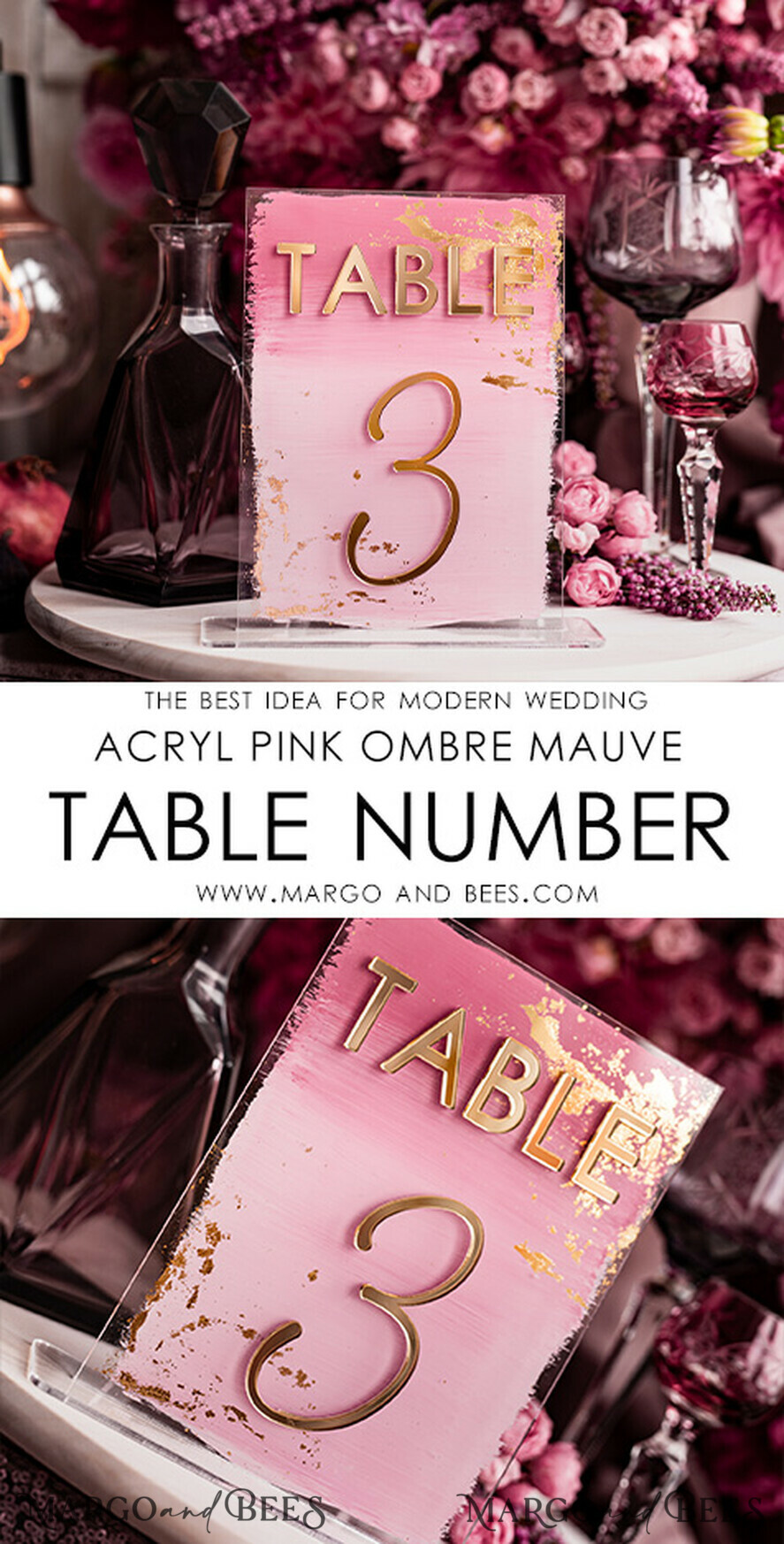 TABLE DECOR SIGNS Acrylic table decor Numbers Pale Pink Ombre Mauve Acrylic Table Numbers, Dusty Rose Acrylic & gold Sign, Gold Plum Plexi Table Numbers, Luxury Purple Wedding Table Decor, Wedding Signage Golden mirror table numbers