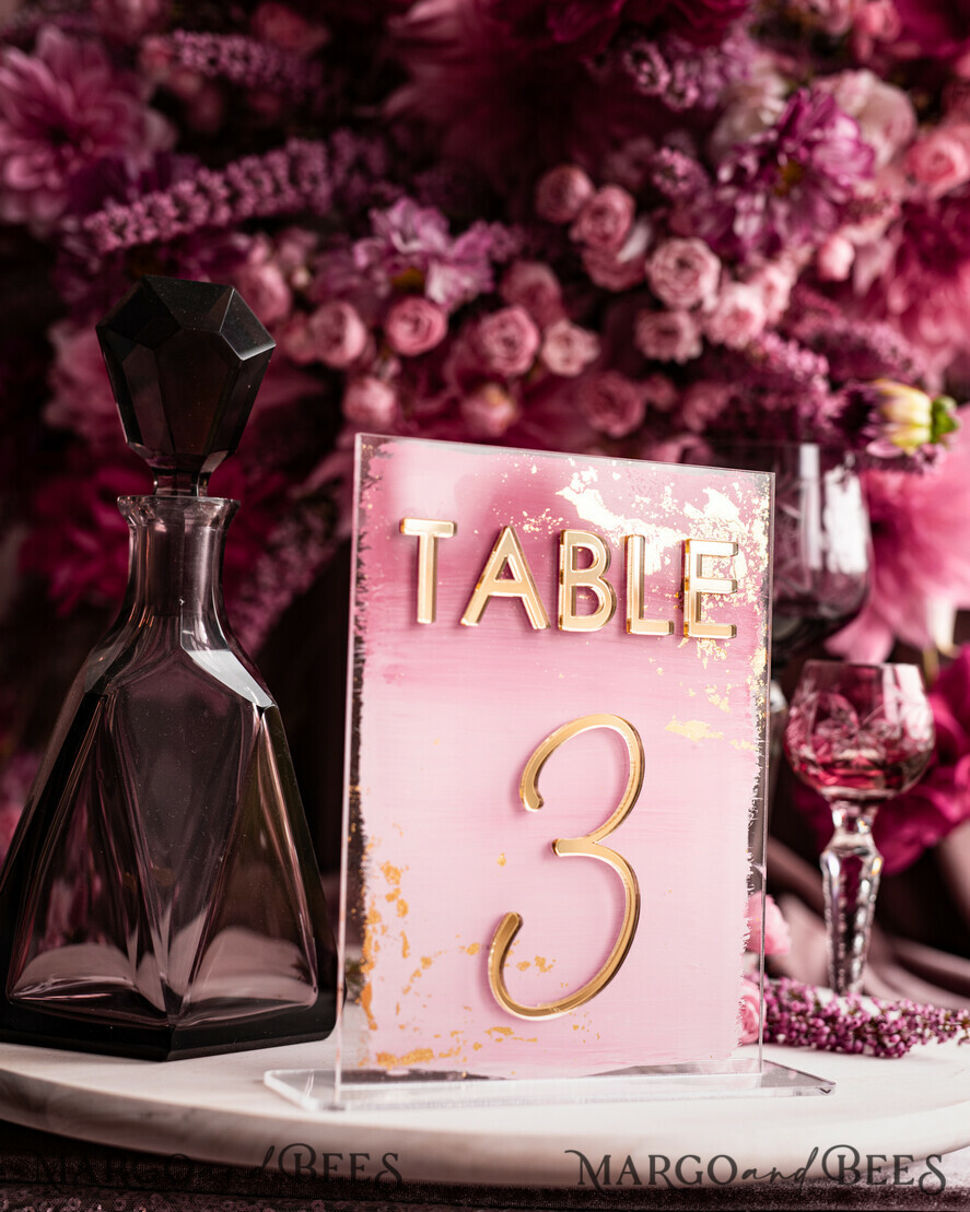 TABLE DECOR SIGNS Acrylic table decor Numbers Pale Pink Ombre Mauve Acrylic Table Numbers, Dusty Rose Acrylic & gold Sign, Gold Plum Plexi Table Numbers, Luxury Purple Wedding Table Decor, Wedding Signage Golden mirror table numbers