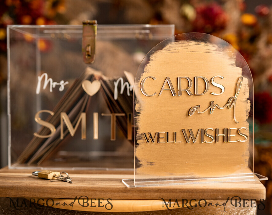 TABLE DECOR SIGNS Acrylic table decor Numbers Acrylic Arch cards and well wishes sign , Clear Acrylic and gold Sign, Gold Plexi card box sign, Luxury Wedding Table Decor, Wedding Signage Golden mirror cards
