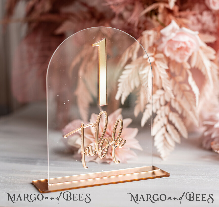 TABLE DECOR SIGNS Acrylic table decor Numbers Acrylic Arch Table Numbers, Clear Acrylic And Gold Sign, Gold Plexi Table Numbers, Luxury Wedding Table Decor, Wedding Signage Golden Mirror Table Numbers