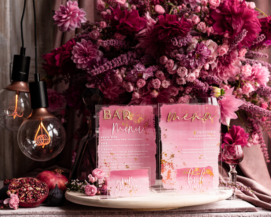 TABLE DECOR SIGNS Acrylic table decor Numbers Ombre Painted Pale pink Mauve Acrylic modern Table menu, Dusty Rose Acrylic & gold Sign, Gold Plexi Table Number, Luxury Wedding Table Decor, 3D Wedding Signage