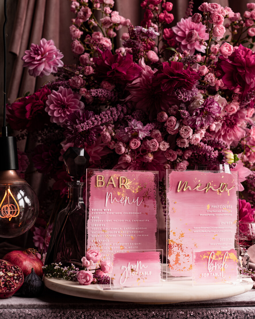 TABLE DECOR SIGNS Acrylic table decor Numbers Ombre Painted Pale pink Mauve Acrylic modern Table menu, Dusty Rose Acrylic & gold Sign, Gold Plexi Table Number, Luxury Wedding Table Decor, 3D Wedding Signage