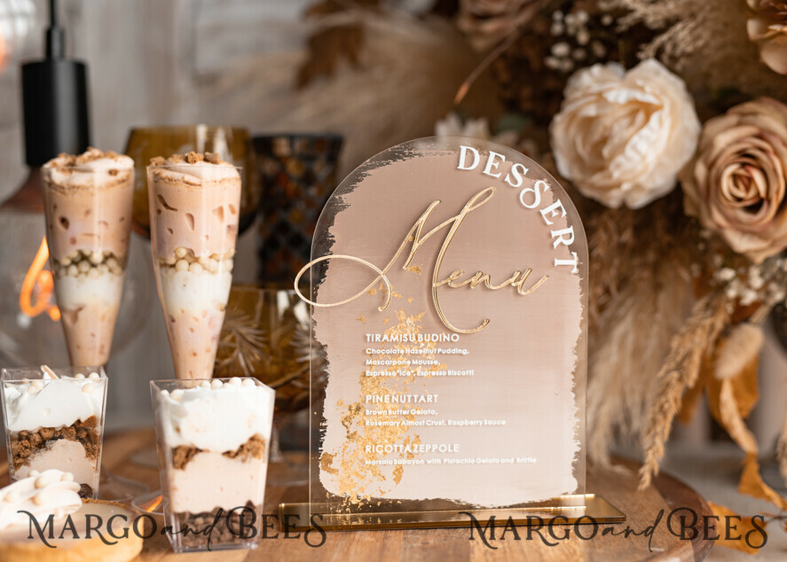 TABLE DECOR SIGNS Acrylic table decor Numbers Acrylic Arch Deessert menu, Clear Acrylic gold Candy Bar Sign, Gold Plexi Table Arch Menu, Luxury Wedding Table Decor, Wedding Signage Golden mirror Dessert Menu