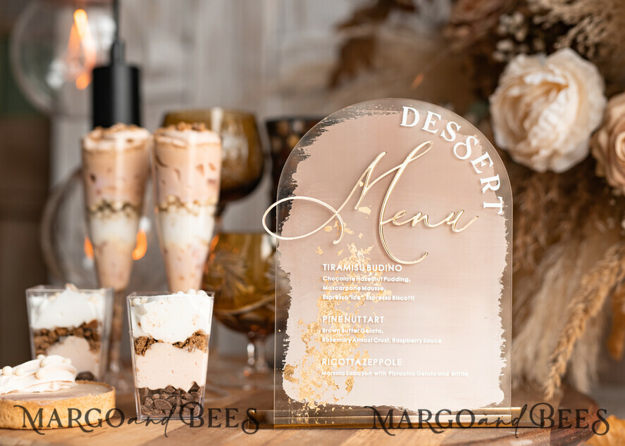 TABLE DECOR SIGNS Acrylic table decor Numbers Acrylic Arch Deessert menu, Clear Acrylic gold Candy Bar Sign, Gold Plexi Table Arch Menu, Luxury Wedding Table Decor, Wedding Signage Golden mirror Dessert Menu