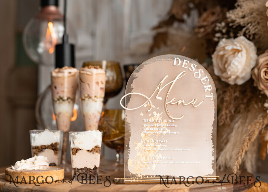 TABLE DECOR SIGNS Acrylic table decor Numbers Acrylic Arch Deessert menu, Clear Acrylic gold Candy Bar Sign, Gold Plexi Table Arch Menu, Luxury Wedding Table Decor, Wedding Signage Golden mirror Dessert Menu