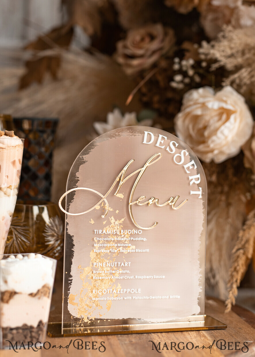 TABLE DECOR SIGNS Acrylic table decor Numbers Acrylic Arch Deessert menu, Clear Acrylic gold Candy Bar Sign, Gold Plexi Table Arch Menu, Luxury Wedding Table Decor, Wedding Signage Golden mirror Dessert Menu