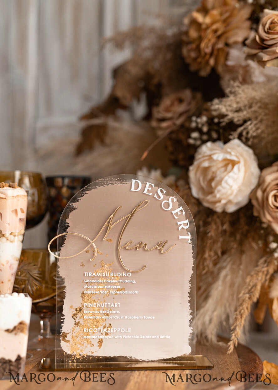 TABLE DECOR SIGNS Acrylic table decor Numbers Acrylic Arch Deessert menu, Clear Acrylic gold Candy Bar Sign, Gold Plexi Table Arch Menu, Luxury Wedding Table Decor, Wedding Signage Golden mirror Dessert Menu