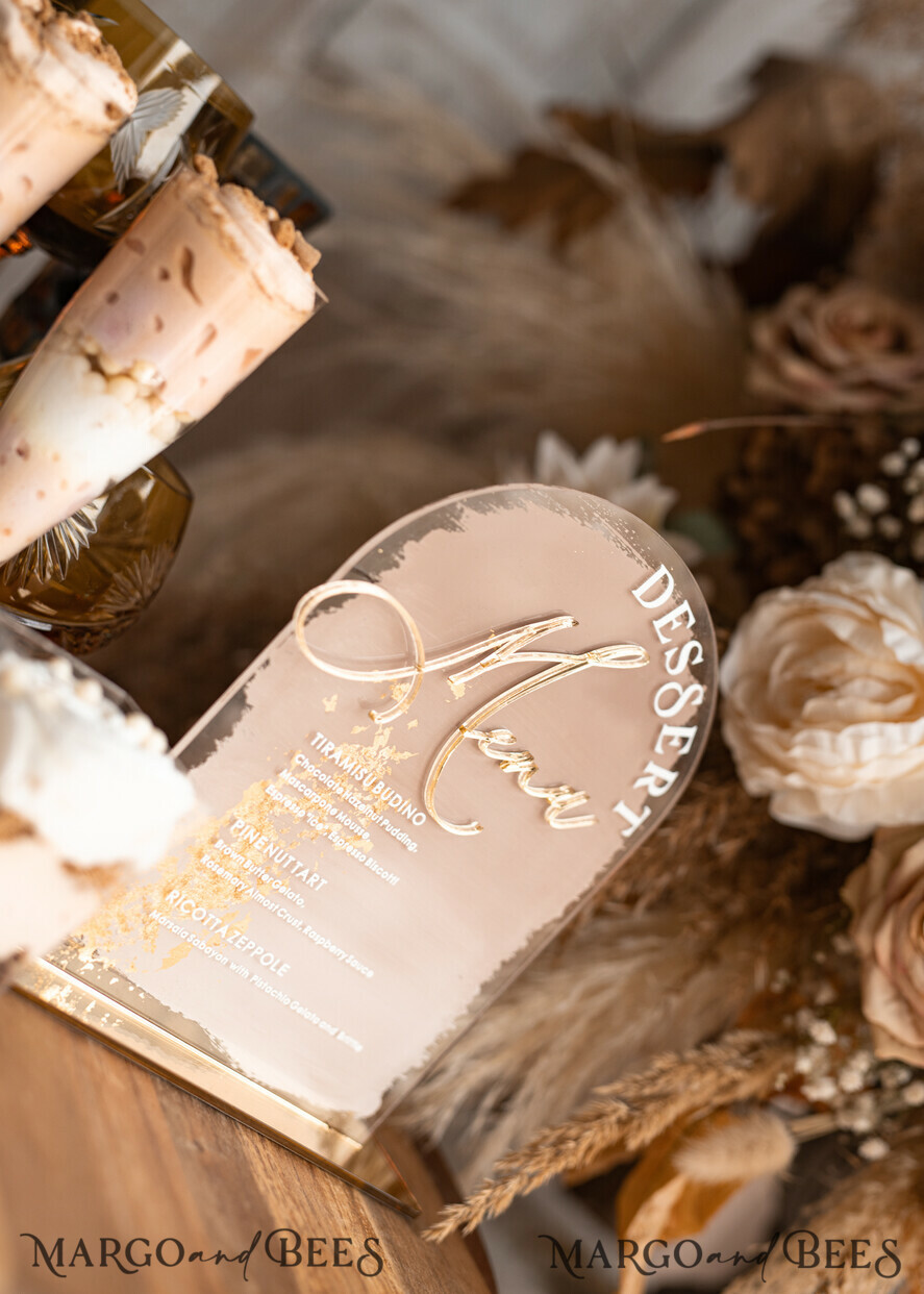 TABLE DECOR SIGNS Acrylic table decor Numbers Acrylic Arch Deessert menu, Clear Acrylic gold Candy Bar Sign, Gold Plexi Table Arch Menu, Luxury Wedding Table Decor, Wedding Signage Golden mirror Dessert Menu