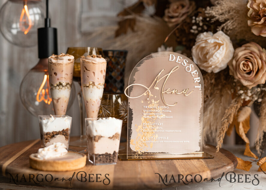 TABLE DECOR SIGNS Acrylic table decor Numbers Acrylic Arch Deessert menu, Clear Acrylic gold Candy Bar Sign, Gold Plexi Table Arch Menu, Luxury Wedding Table Decor, Wedding Signage Golden mirror Dessert Menu