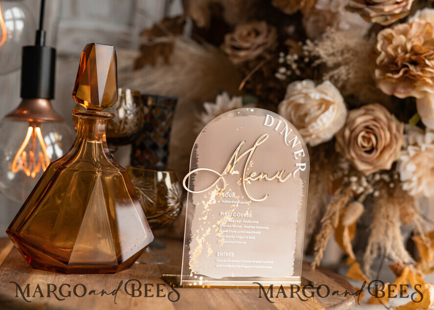 TABLE DECOR SIGNS Acrylic table decor Numbers Acrylic Arch Ombre Cappuccino Table Menu, Clear Acrylic And Gold Sign, Nude Gold Plexi Table Numbers, Tan Luxury Wedding Table Decor, Earthy Wedding Signage Golden Mirror Table Numbers