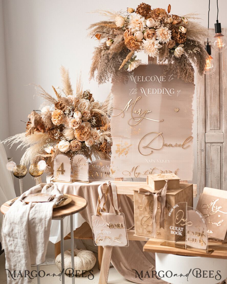 TABLE DECOR SIGNS Acrylic table decor Numbers Acrylic Arch Ombre Cappuccino Table Menu, Clear Acrylic And Gold Sign, Nude Gold Plexi Table Numbers, Tan Luxury Wedding Table Decor, Earthy Wedding Signage Golden Mirror Table Numbers