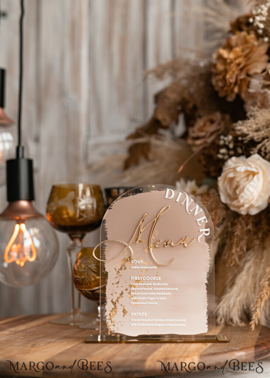 TABLE DECOR SIGNS Acrylic table decor Numbers Acrylic Arch Ombre Cappuccino Table Menu, Clear Acrylic And Gold Sign, Nude Gold Plexi Table Numbers, Tan Luxury Wedding Table Decor, Earthy Wedding Signage Golden Mirror Table Numbers