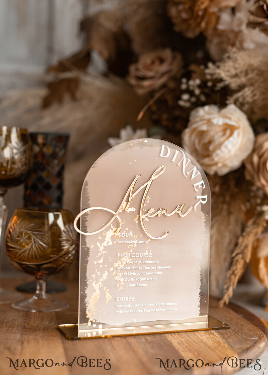 TABLE DECOR SIGNS Acrylic table decor Numbers Acrylic Arch Ombre Cappuccino Table Menu, Clear Acrylic And Gold Sign, Nude Gold Plexi Table Numbers, Tan Luxury Wedding Table Decor, Earthy Wedding Signage Golden Mirror Table Numbers