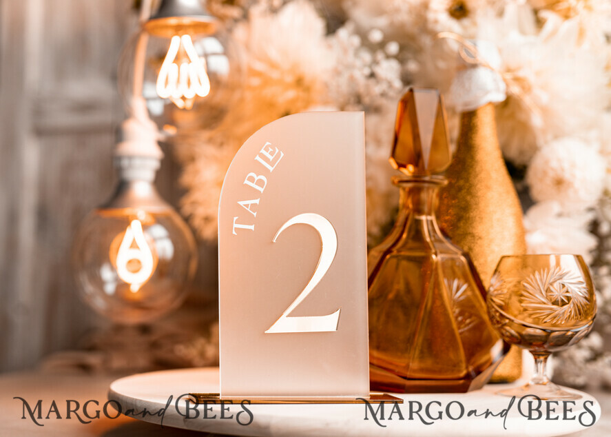 TABLE DECOR SIGNS Acrylic table decor Numbers Acrylic Frozen Table Numbers, Frosted Acrylic and gold Sign, Gold Plexi Table Numbers, Luxury Wedding Table Decor, Wedding Signage Golden mirror table numbers