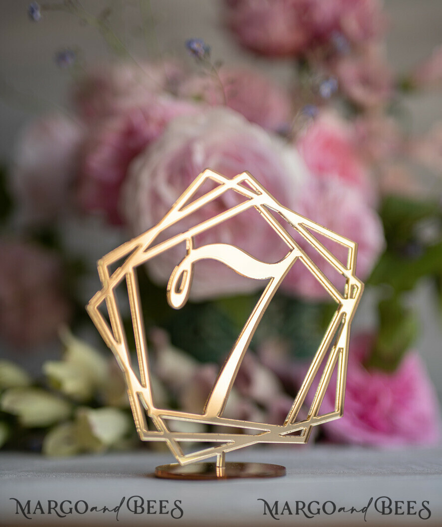 TABLE DECOR SIGNS Acrylic table decor Numbers Acrylic Table Numbers, Clear Acrylic and gold Sign, Gold Plexi Table Numbers, Luxury Wedding Table Decor, Wedding Signage Golden mirror geometric table numbers 