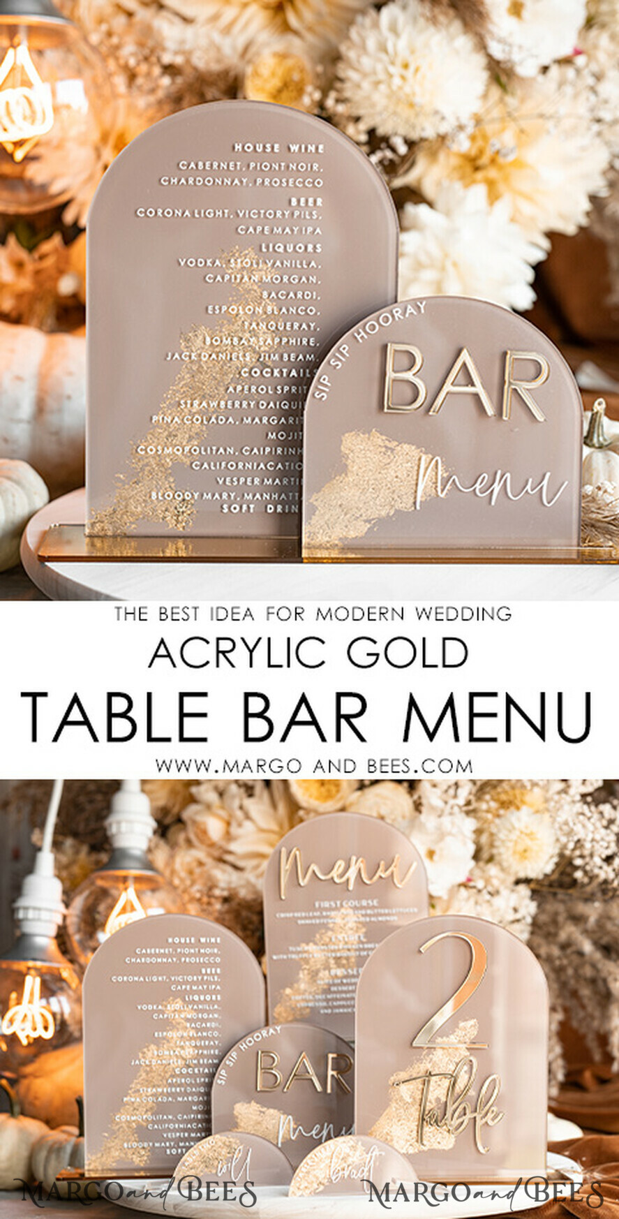 TABLE DECOR SIGNS Acrylic table decor Numbers Acrylic Arch Cappuccino Bar Menu, Clear Acrylic And Gold Bar Menu, Nude Taupe Gold Plexi Drink Bar Menu, Tan Luxury Wedding Drink Bar Table Decor, Earthy Wedding Signage Golden Mirror Bar Menu
